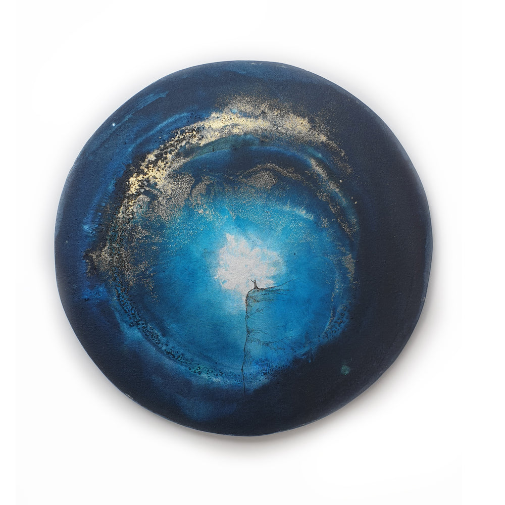 Taidemaalaus "Kosmista valoa", pyöreä maalaus: halkaisija 51 cm
